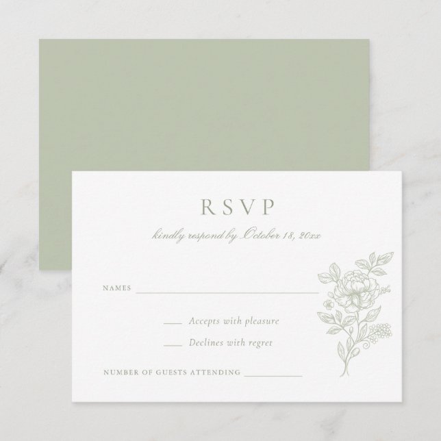 Blumen Elegant Sage Green Wedding RSVP Einladung (Vorne/Hinten)