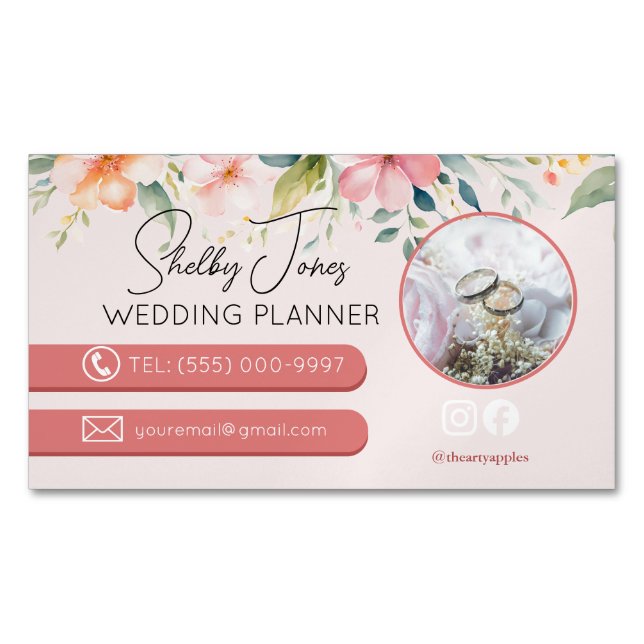 Blumen Elegante Hochzeitsplaner Kleinunternehmen Magnetische Visitenkarte (Vorderseite)