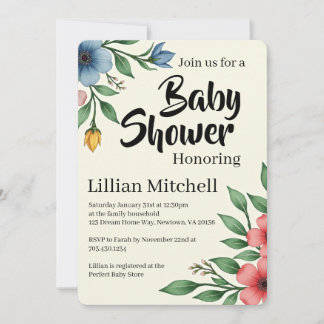 Blumen-Eleganz Babyparty-Einladung Einladung