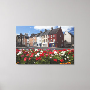 Blumen entlang einer Straße in einem Wohnbereich Leinwanddruck