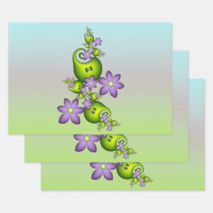 Blumen-Fantasie Flieder-Blumen Grüne Formen Frakta Geschenkpapier Set