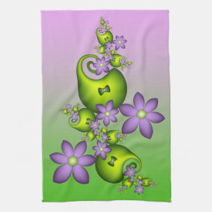 Blumen-Fantasie Flieder-Blumen Grüne Formen Frakta Geschirrtuch