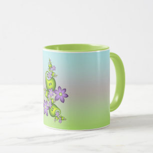 Blumen-Fantasie Flieder-Blumen Grüne Formen Frakta Tasse