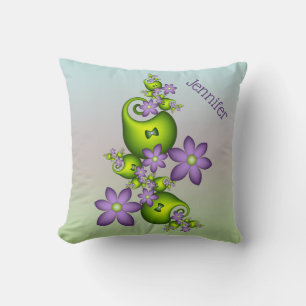 Blumen-Fantasie Flieder-Blumen Grüne Formen Name Kissen