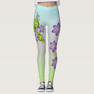 Blumen-Fantasie Flieder-Blüten Grüne Formen Frakta Leggings