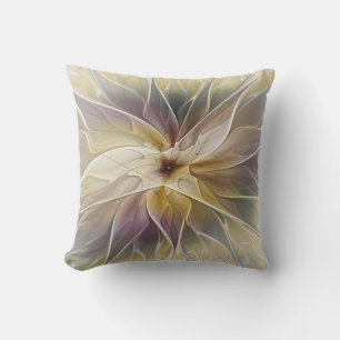 Blumen-Fantasie Gold Aubergine Abstrakte Fraktal-K Kissen