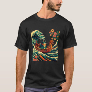 Blumen-Fischer-Kätzchenliebhaber japanische Kunst T-Shirt