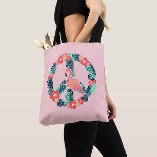 Blumen Flamingo Friedenszeichen Süß Rosa Tasche