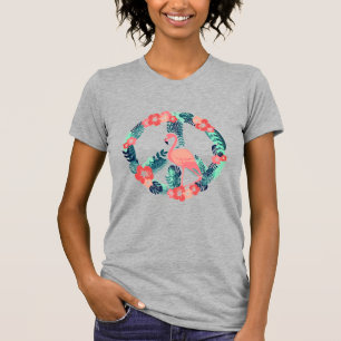 Blumen Flamingo Friedenszeichen Süßes Rosa T-Shirt