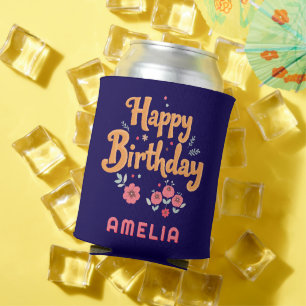 Blumen Florale Happy Birthday Handlettering Dosenkühler