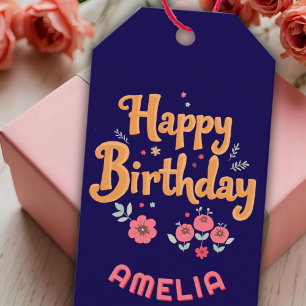 Blumen Florale Happy Birthday Handlettering Geschenkanhänger