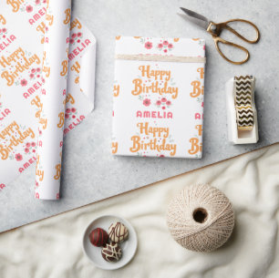 Blumen Florale Happy Birthday Handlettering Geschenkpapier