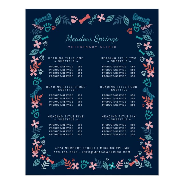 Blumen & Foliage Pet Print Muster Navy Blue Poster (Vorderseite)