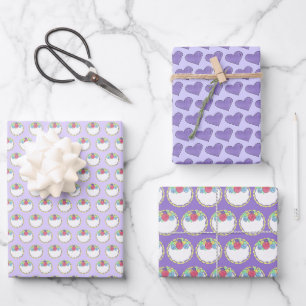 Blumen-Fondant-Rose Hochzeitstorte Lila Herz Geschenkpapier Set