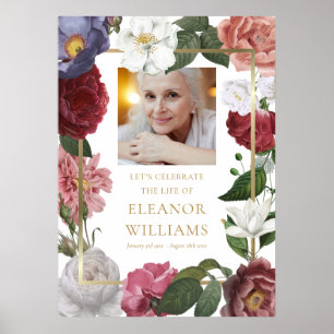 Blumen-Foto-Feier-des-Lebens-Trauerzeichen Poster