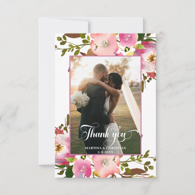 Blumen-Foto-Hochzeit  Dankeskarte (Vorderseite)