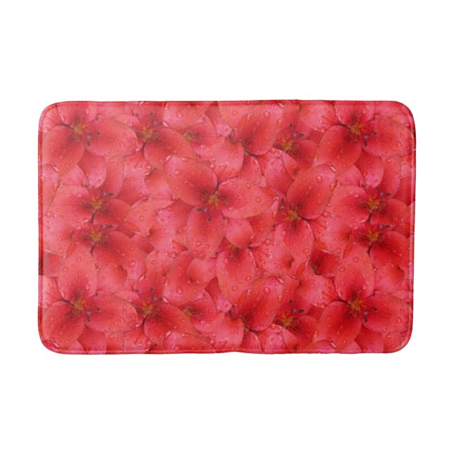 Blumen-Foto-rote Garten-Lilien-Regentropfen Badematte (Vorderseite)