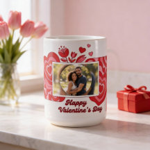 Blumen-Foto-Tasse Rot Rosa Glückliches-Valentinsge