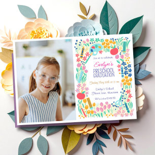 Blumen-Foto-Vorschul-Abschluss-Einladung Einladung