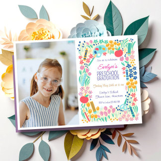 Blumen-Foto-Vorschul-Abschluss-Einladung Einladung