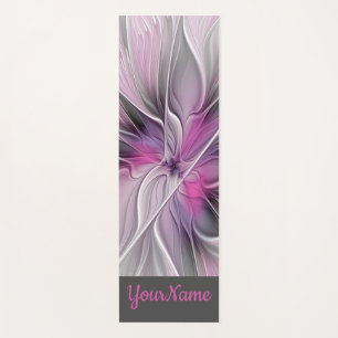 Blumen-Fraktal-Abstrakt-Blume Rosa Grau Name Yogamatte