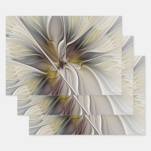 Blumen-Fraktal, Fantasie-Blume mit Erdtönen Geschenkpapier Set