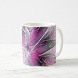 Blumen-Fraktal-modern-abstrakt-Blume-Rosa-Grau Kaffeetasse