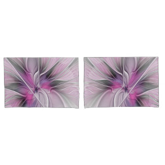 Blumen-Fraktal Moderne Abstrakte Blume Pink Grau Kissenbezug