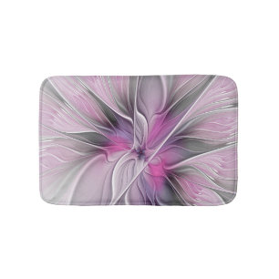 Blumen-Fraktal-modernes-abstraktes-Blume-Rosa-Grau Badematte