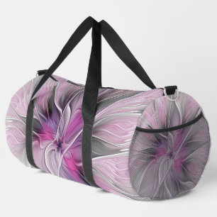 Blumen-Fraktal-modernes-abstraktes-Blume-Rosa-Grau Duffle Bag