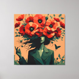 Blumen-Frauenporträt Retro Boho Leinwanddruck