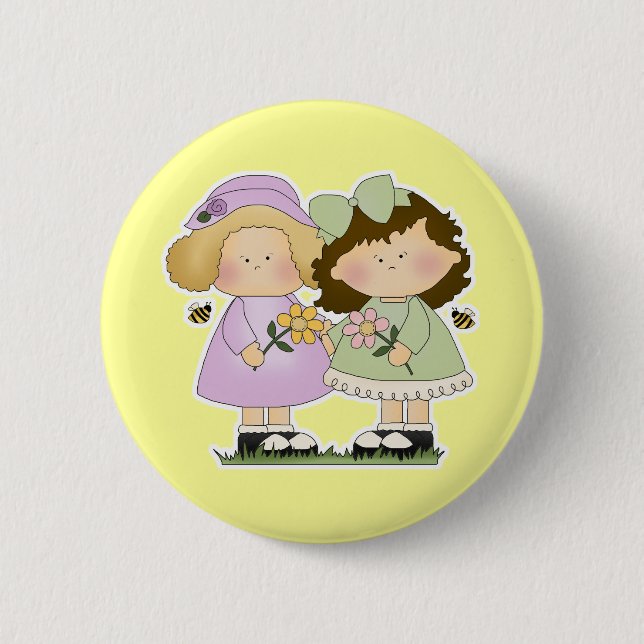 Blumen Freunde Mädchen Button (Vorderseite)