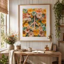 Blumen-Friedenssymbol-Kunstposter – Retro-Blumen d