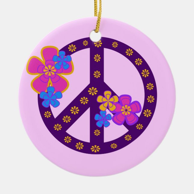 Blumen-Friedenssymbol-T - Shirts und Geschenke Keramikornament (Vorne)