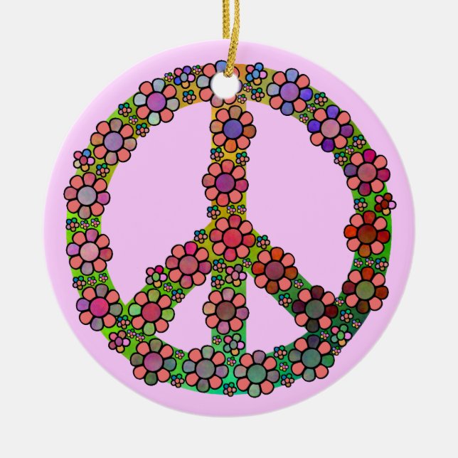 Blumen-Friedenszeichen-Symbol bunt Keramikornament (Vorne)