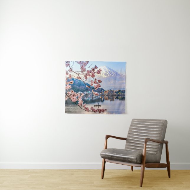 Blumen | Frühjahrskirsche blüht Japan Wandteppich (Beispiel (Horizontal))