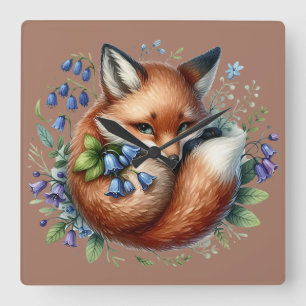 Blumen-Fuchs Botanische Waldkunst Quadratische Wanduhr