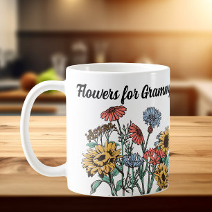 BLUMEN FÜR OMA Blues/Gelbe Personalisieren Kaffeetasse