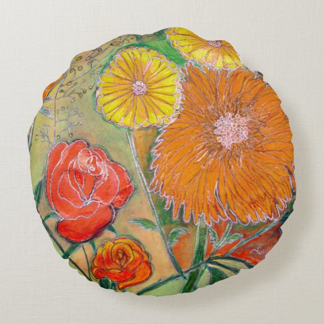 Blumen-Garten Rundes Kissen (Rückseite)