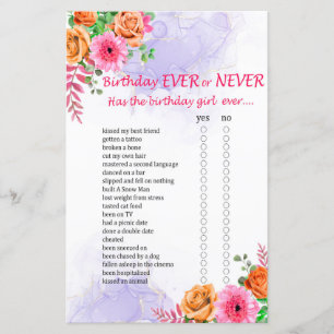 Blumen Geburtstag Ever oder Never Spiel