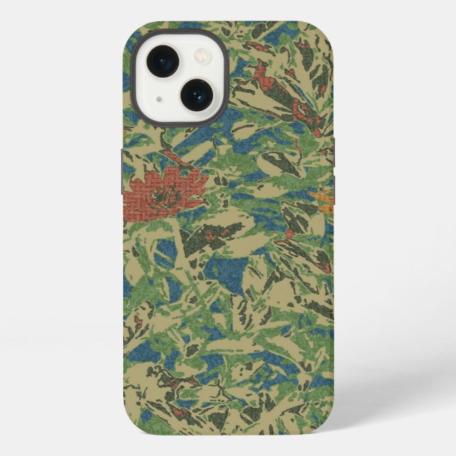 Blumen gegen Blatt-Tarnmuster iPhone Hülle (Rückseite)