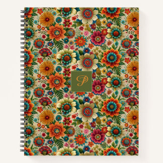 Blumen gelb orange cottagecore Muster Monogramm Notizbuch