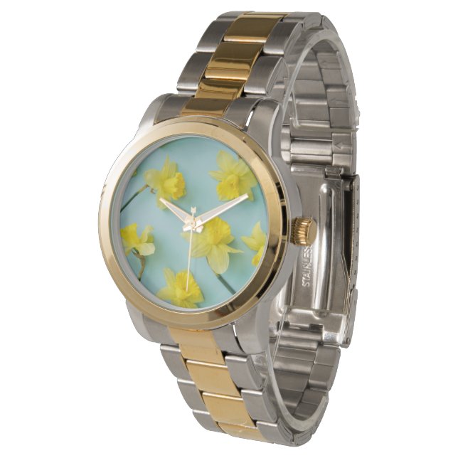 Blumen | Gelbe Daffodien Armbanduhr (Schrägansicht)
