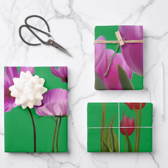 Blumen Geschenkpapier Bogen Set (Vorderseite)
