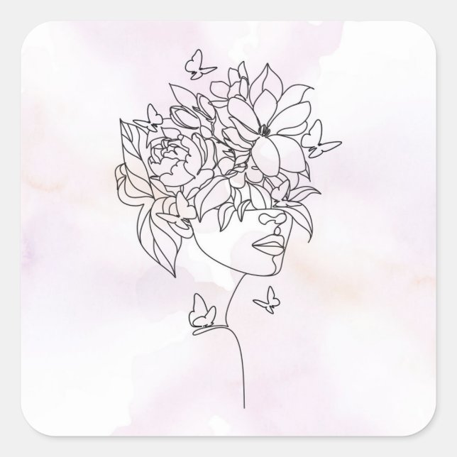 Blumen-Gesichtsaufkleber Quadratischer Aufkleber (Vorderseite)