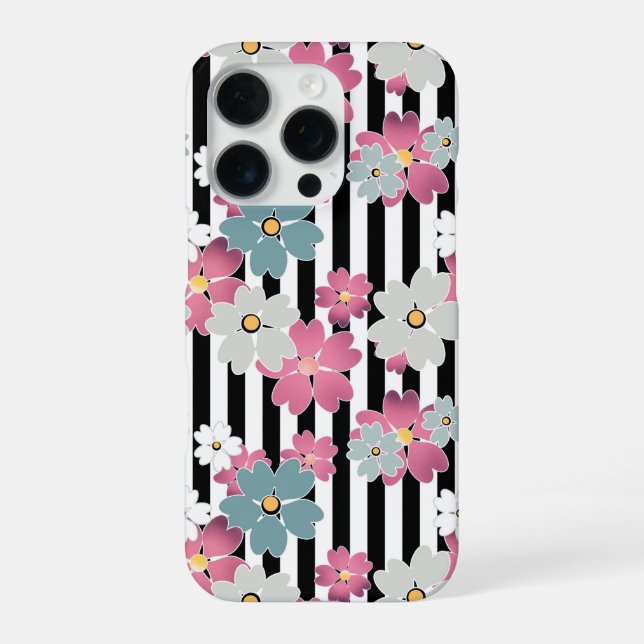 Blumen, gestreift iPhone 16 pro hülle (Rückseite)