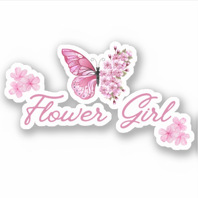 Blumen Girl rosa Schmetterling niedlich minimal Aufkleber (Vorderseite)