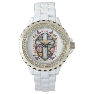 Blumen Glaubenskreuz  Armbanduhr