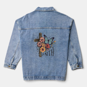 Blumen Glaubenskreuz Jeansjacke