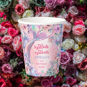 Blumen Glitter Meerjungfrau Schwanz 2. Geburtstag Pappbecher
